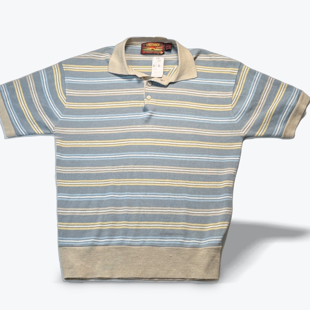 Vintage Sundowner Polo Shirt Sears Deadstock Short Sleeve Blue Yellow Size L
